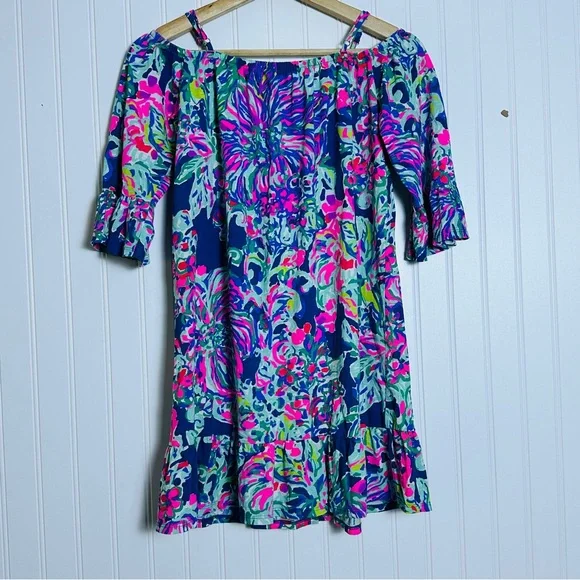 Lilly Pulitzer Jaci floral print ruffled hem off-the-shoulder dress XL (12-14) - Picture 4 of 7